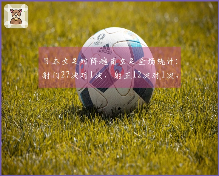 日本女足对阵越南女足全场统计：射门27次对1次，射正12次对1次，控球率八二分。